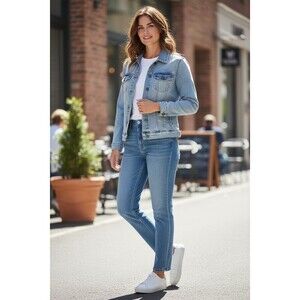 Flag & Anthem Denim Jacket Womens Size M Blue Light Wash Button Front